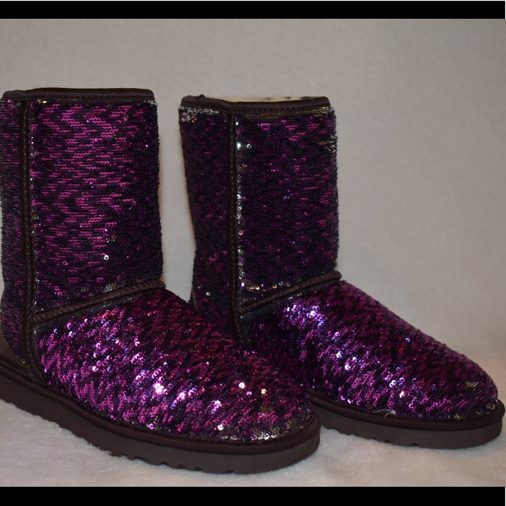 Magenta/silver reversible sparkly uggs